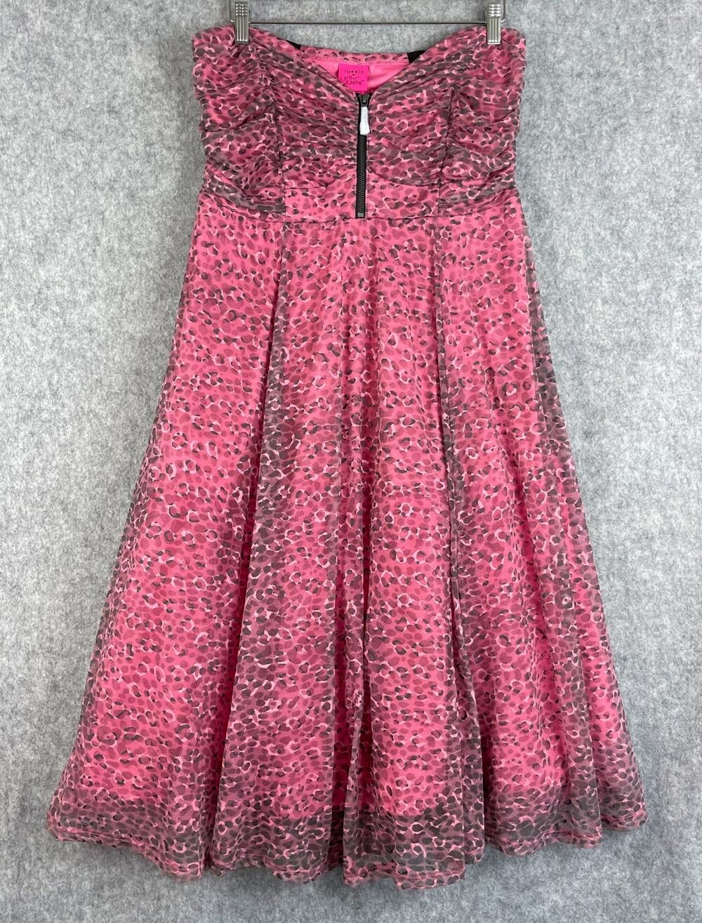 Torrid Betsey Johnson Skater Dress Womens 12 Black Pink Mesh Tulle Leopard NEW